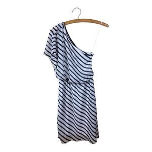 Express Elegant Dress Black White Striped Off the Shoulder Midi Size XS Y2K Slip
